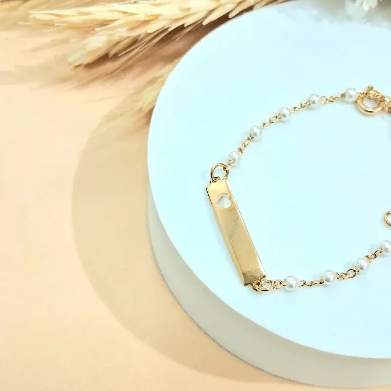Pulseira Infantil Pérolas Chapinha Coração