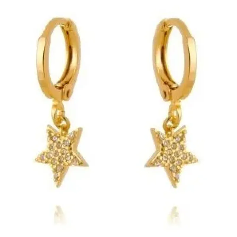 Brinco argolinha com estrela cravejada
