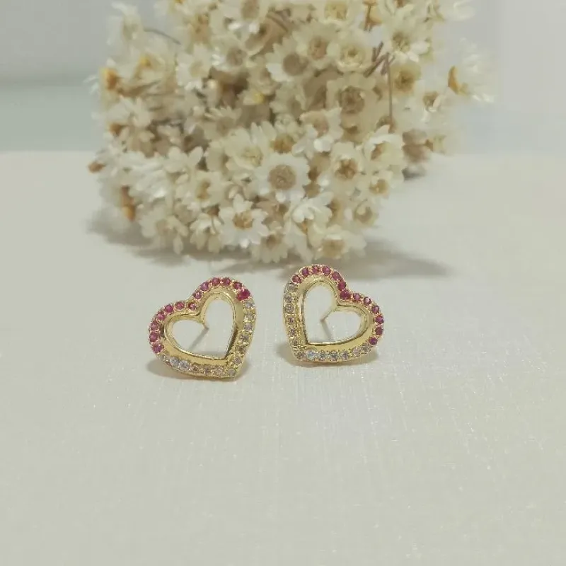 Brinco coração zircônias rosas + cristais