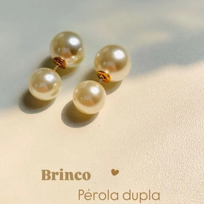 Brinco luxo pérola dupla