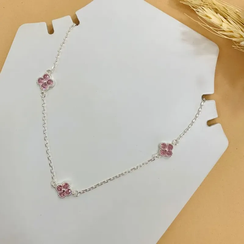 Colar trevos rosa prata