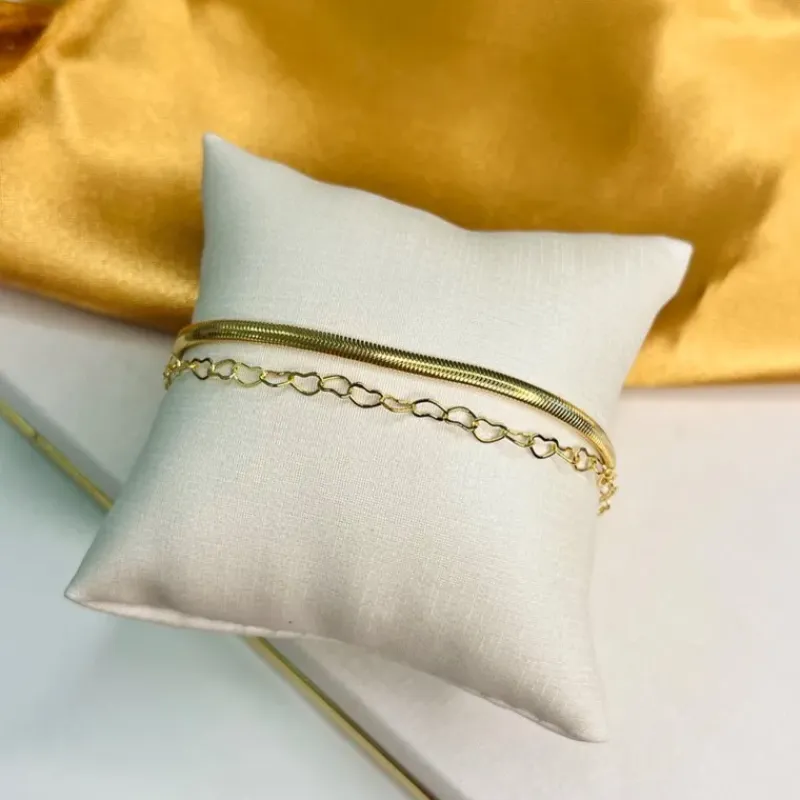 Pulseira lux dupla snake e corações