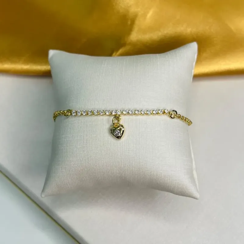 Pulseira luxo corrente cravejada com coração