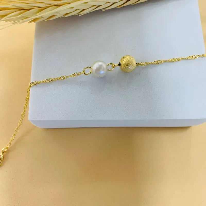 Pulseira luxo pérolas e esfera diamantada elo singapura