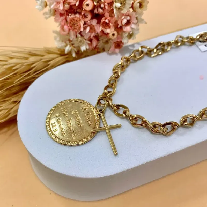 Pulseira - Medalha tua graça me basta + cruz