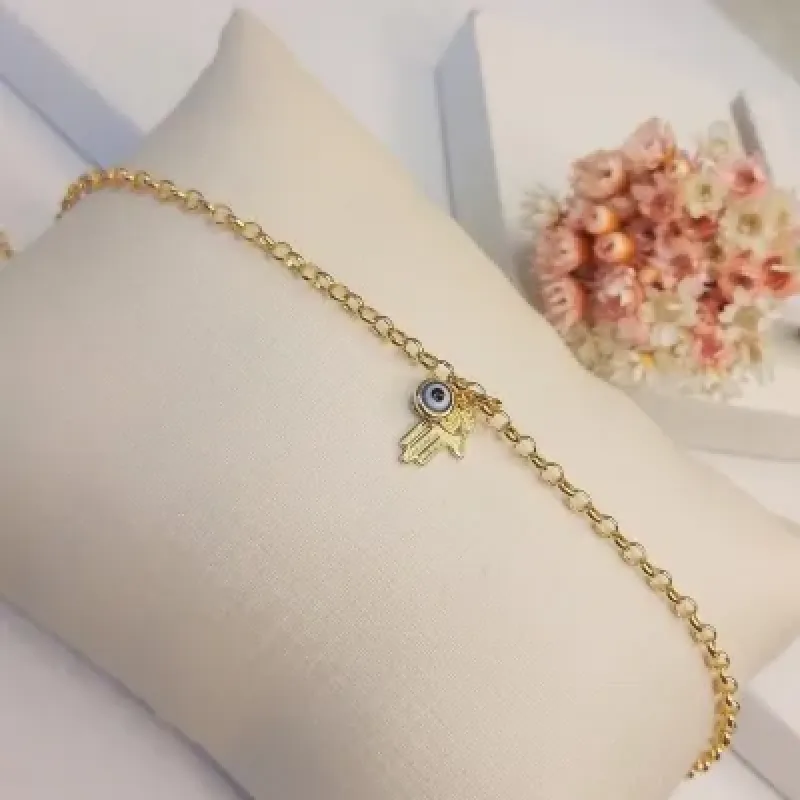 Tornozeleira Mão Olho de Fatima e Olho Grego