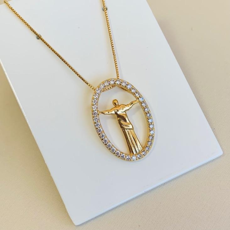 Colar Cristo Redentor cravejado