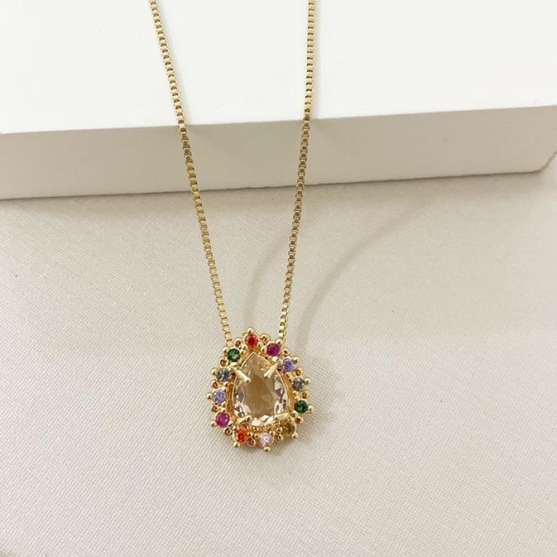 Colar gota cravejada com zirconia colors