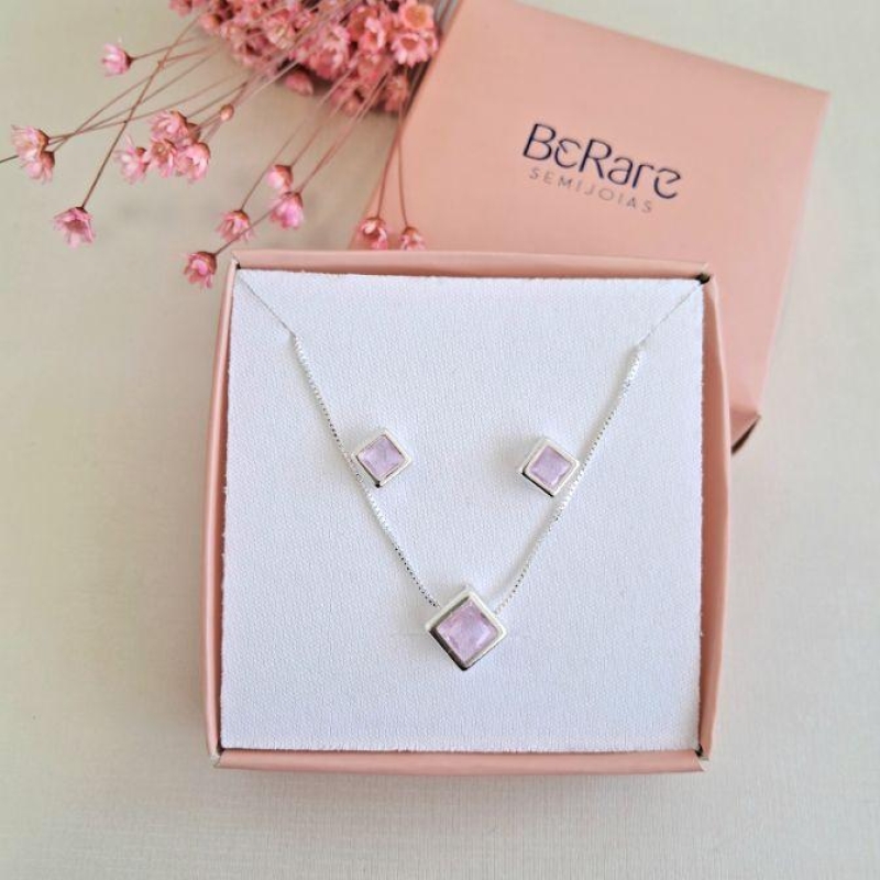Conjunto pedra quadrada rosê