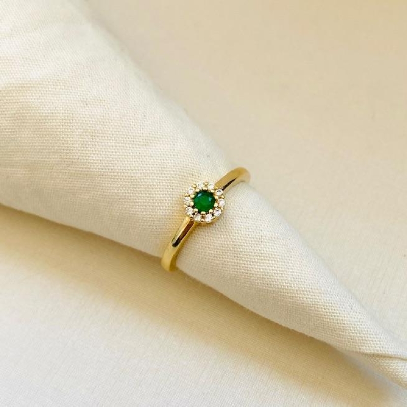 Anel flor miolo verde