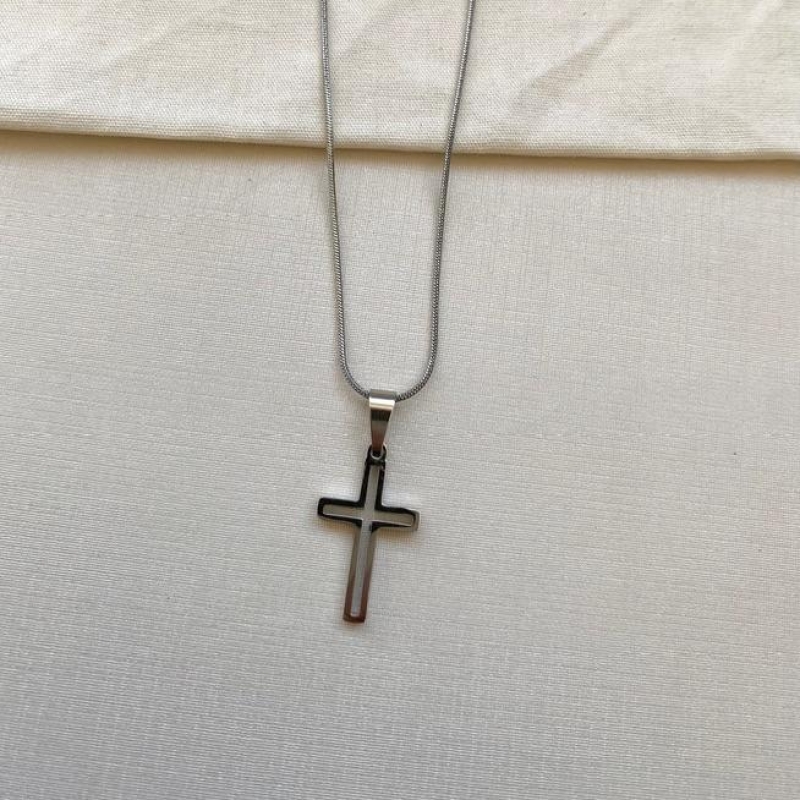 Corrente cordão rabo de rato com cruz vazada steel 70cm