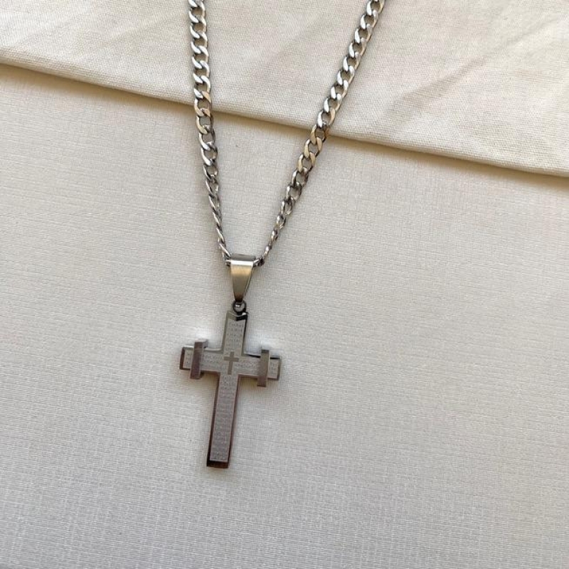 Corrente grumet com Cruz jesus steel 60cm