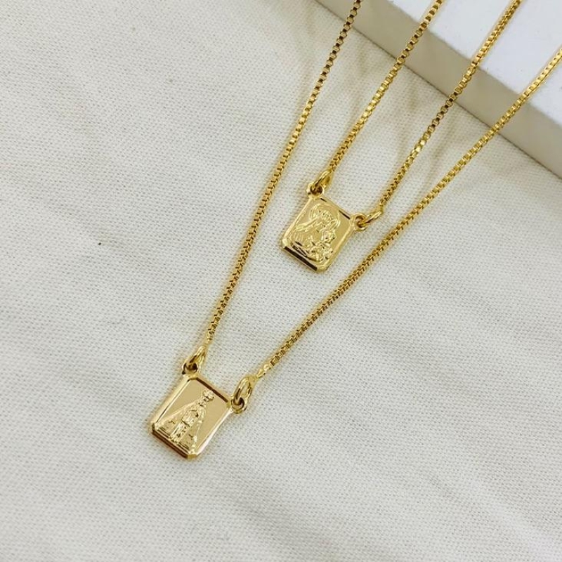 Escapulario 2 em 1 cristo e frase mini placa