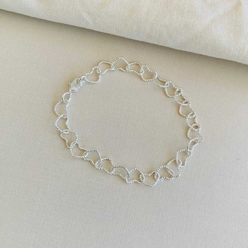 Pulseira elo coração diamantado