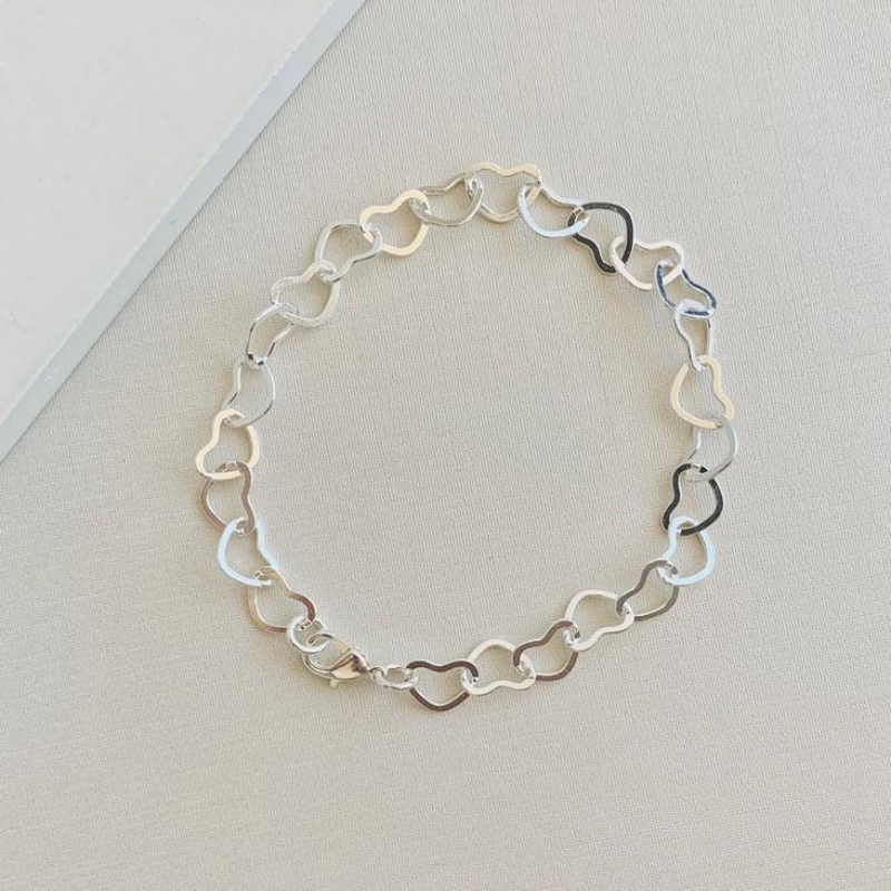 Pulseiras elos corações grandes - Prata