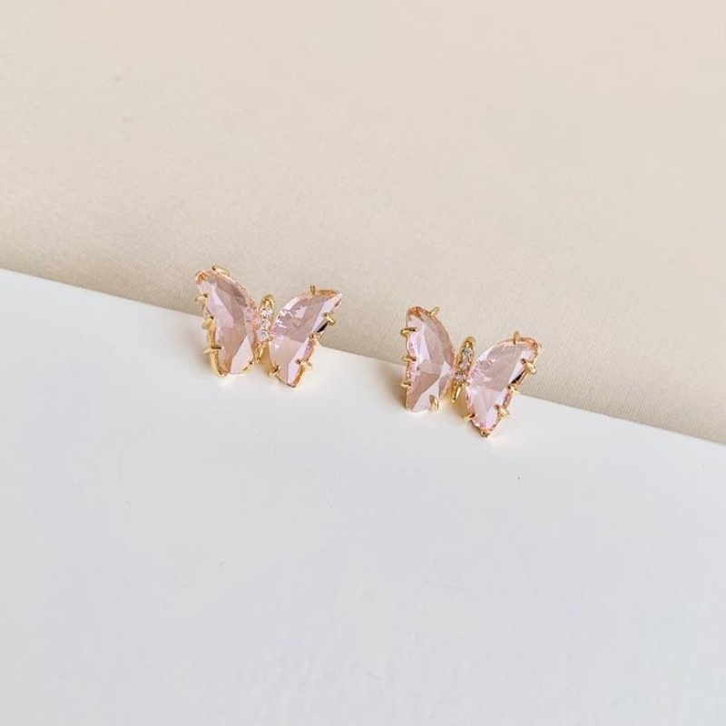 Brinco borboleta zirconia rosa