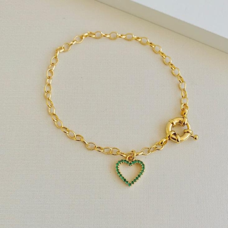 Pulseira coração verde fecho boia