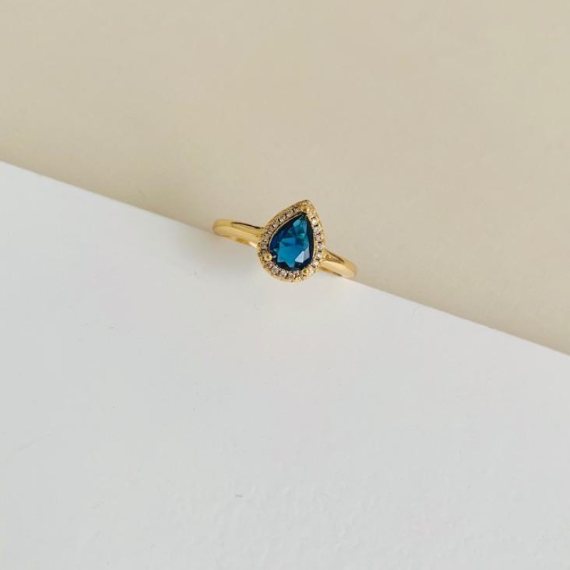 Anel gota zirconia azul