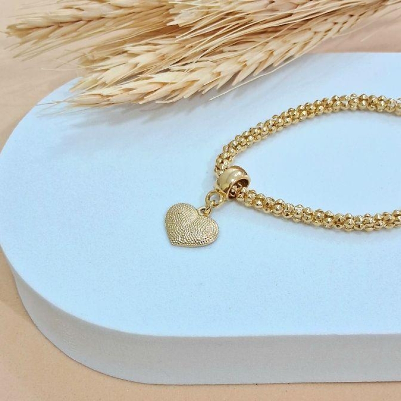 Pulseira Luxo pipoca berloque Coração