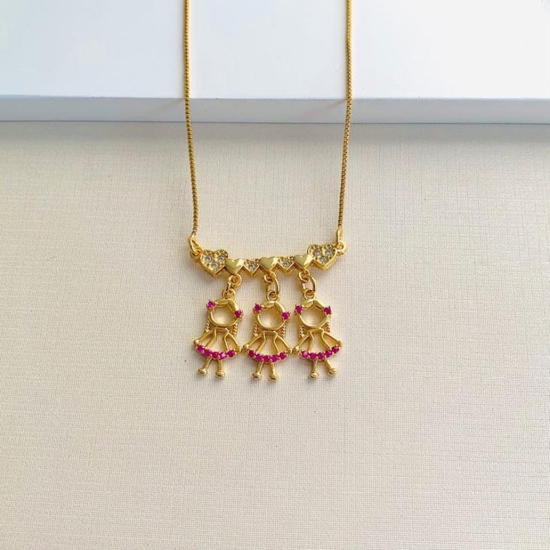 Colar Canga Corações Cravejados 3 Filhos