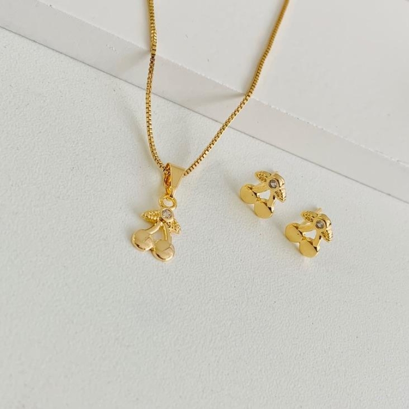 Conjunto cereja lisa com zircônia