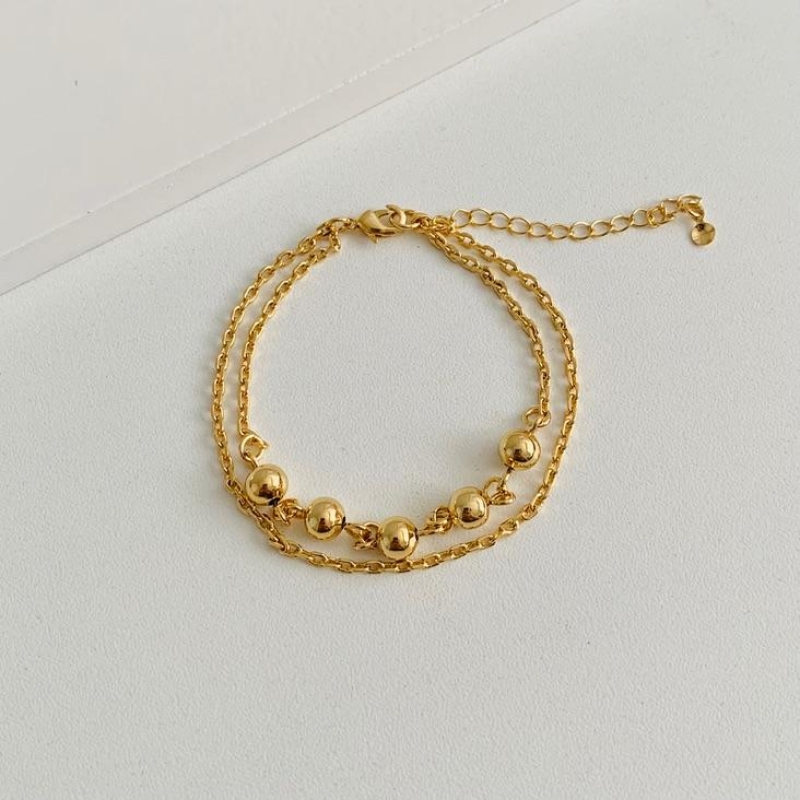 Pulseira dupla Bolinha e elo cadeado