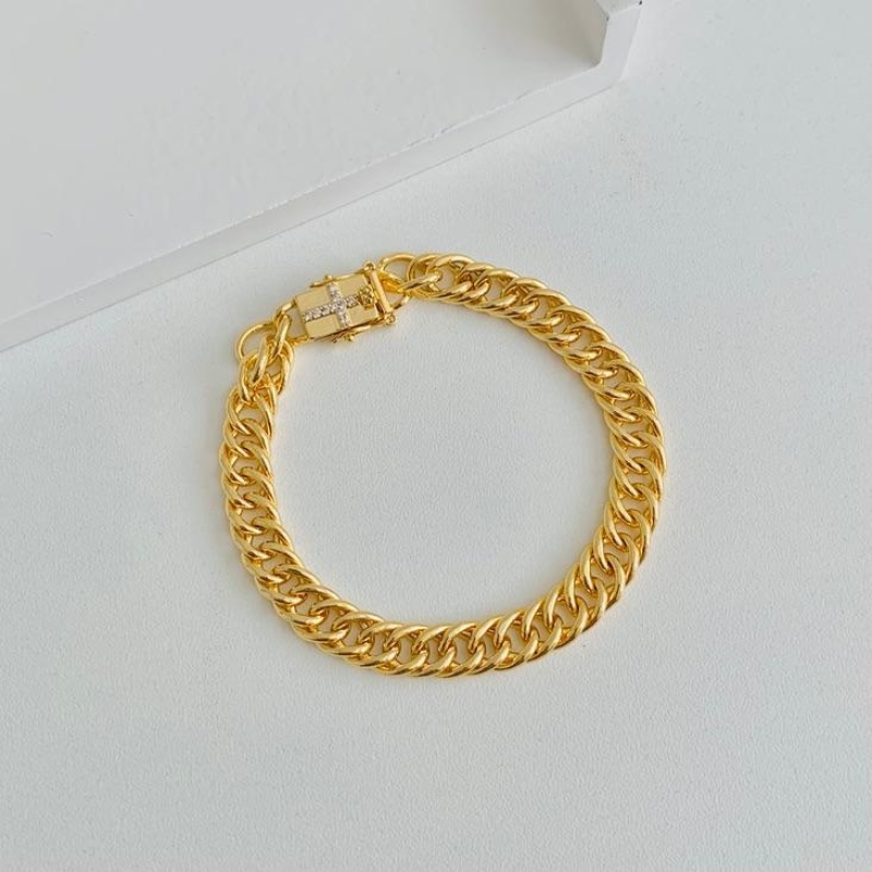 Pulseira luxo grumet fecho gaveta cruz cravejada