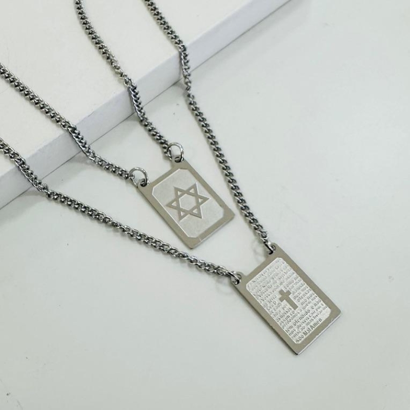 Escapulário Pai nosso + estrela de Davi Steel
