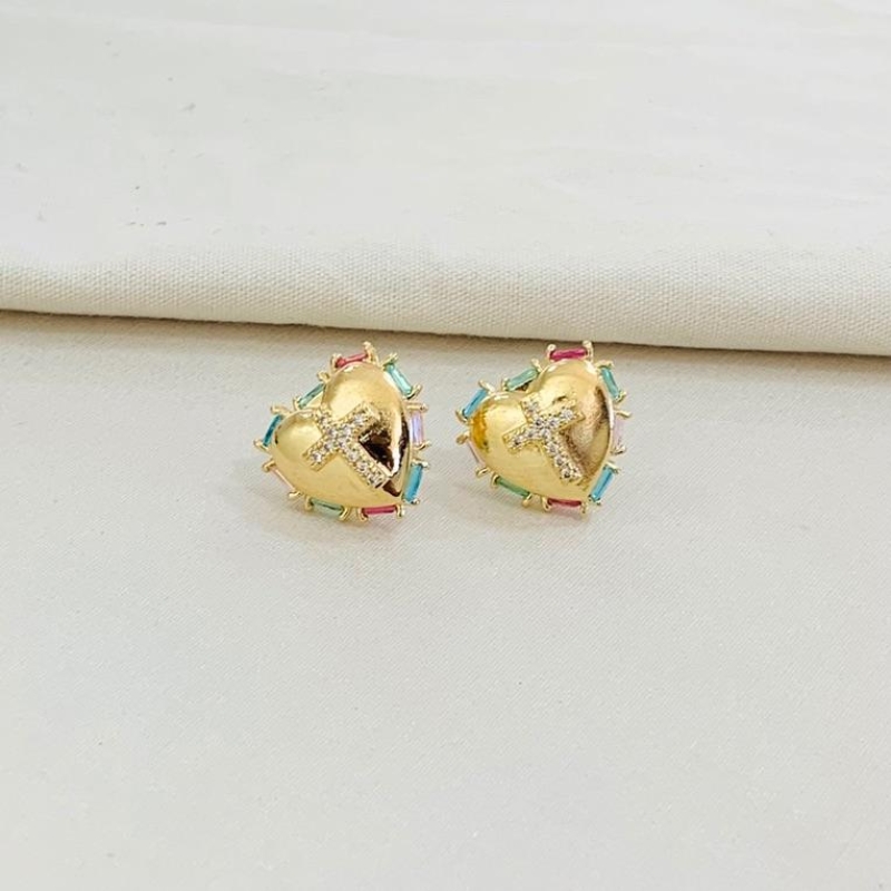 Brinco coração-cruz colors