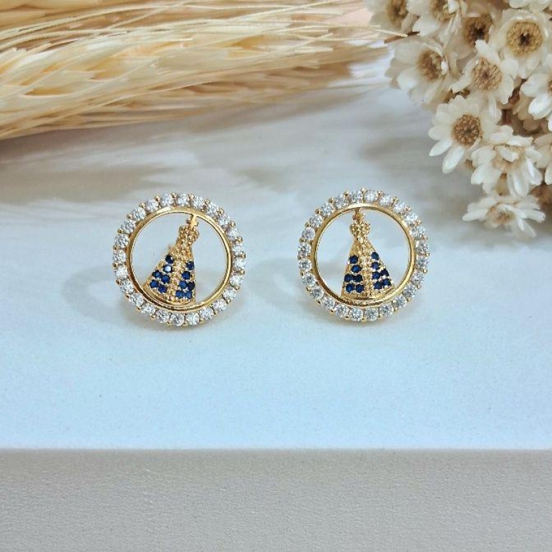 Brinco luz Nossa Senhora com círculo cravejado