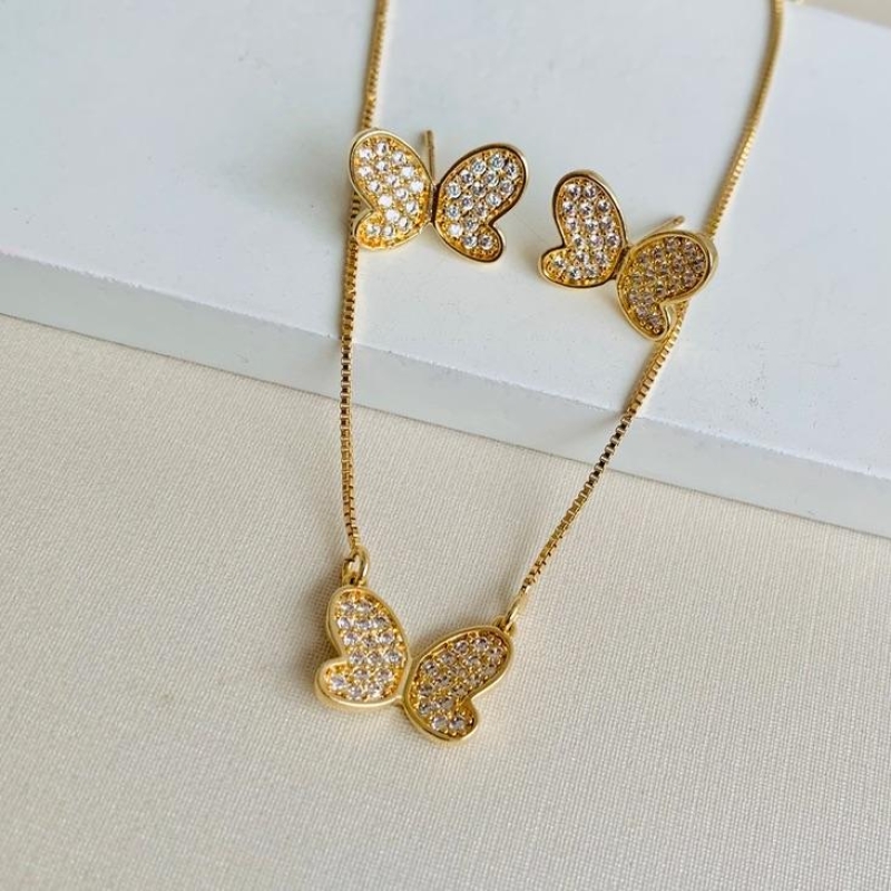 Conjunto borboletas cravejado