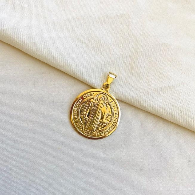 Pingente medalha São Bento M dupla