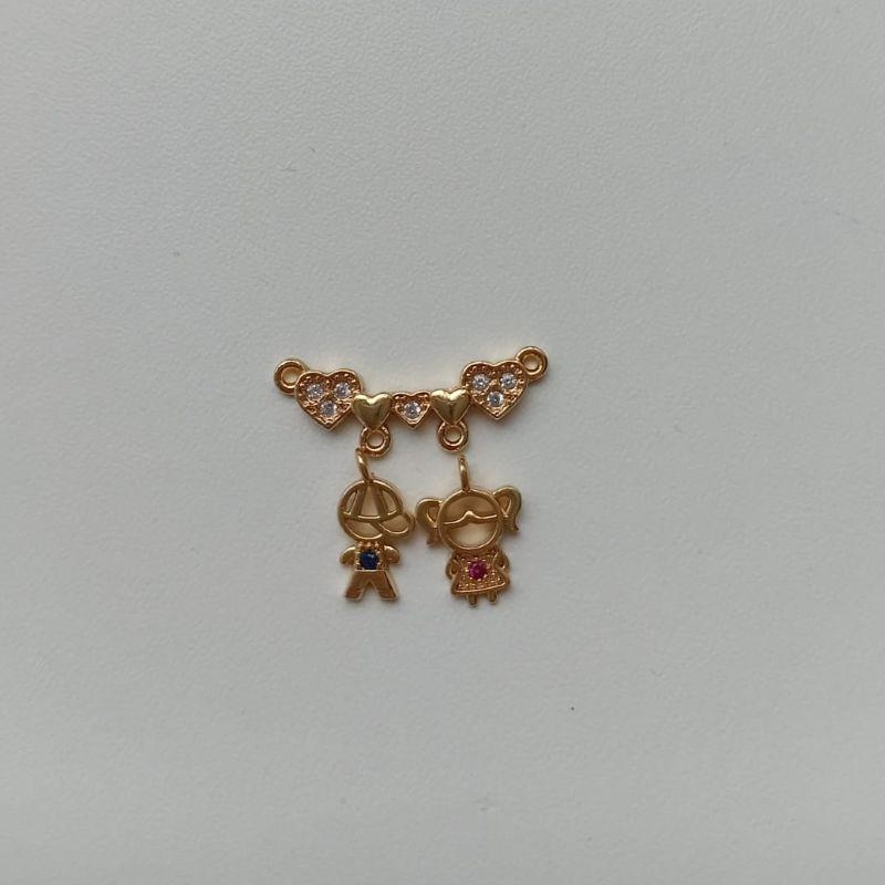 Colar canga cravejada dois filhos ponto rosa/azul