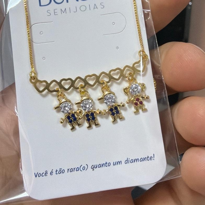 Colar canga de corações 4 filhos cravejados