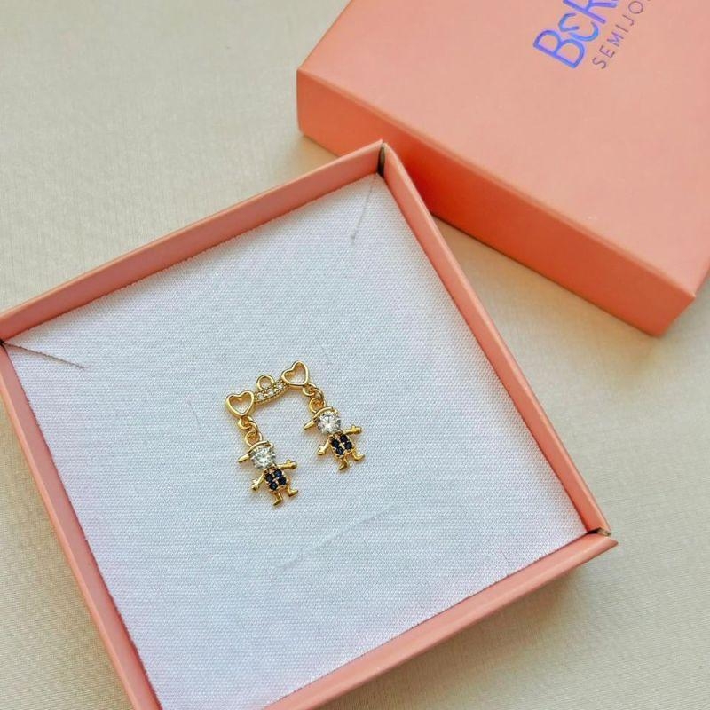 Colar canga dois filhos azul e rosa com zirconia