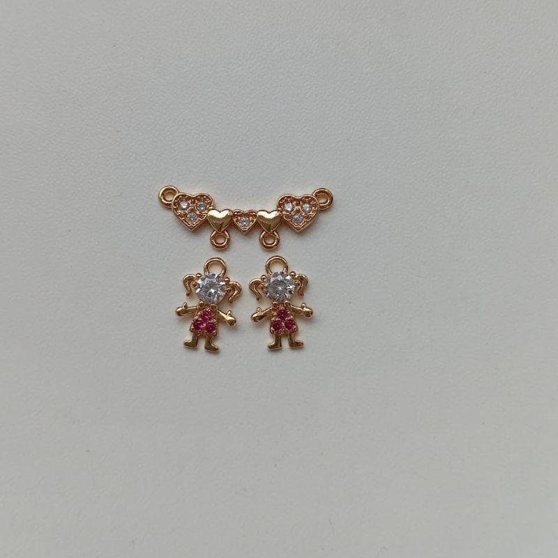 Colar canga dois filhos azul e rosa com zirconia