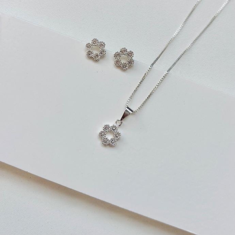 Conjunto circulo 6 zirconias cristal
