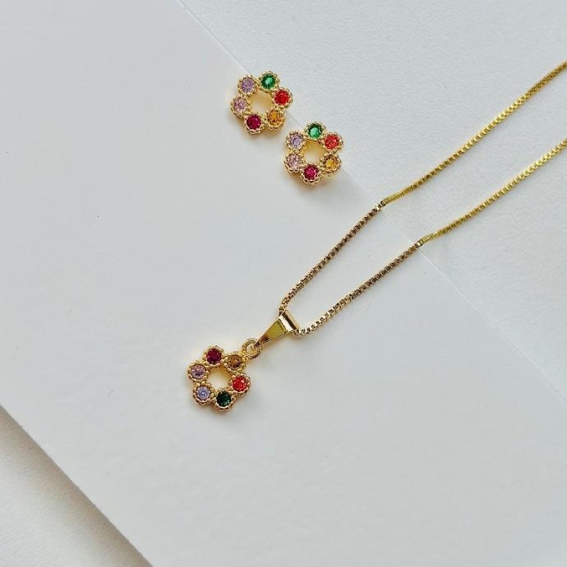 Conjunto circulo 6 zirconias cristal colors