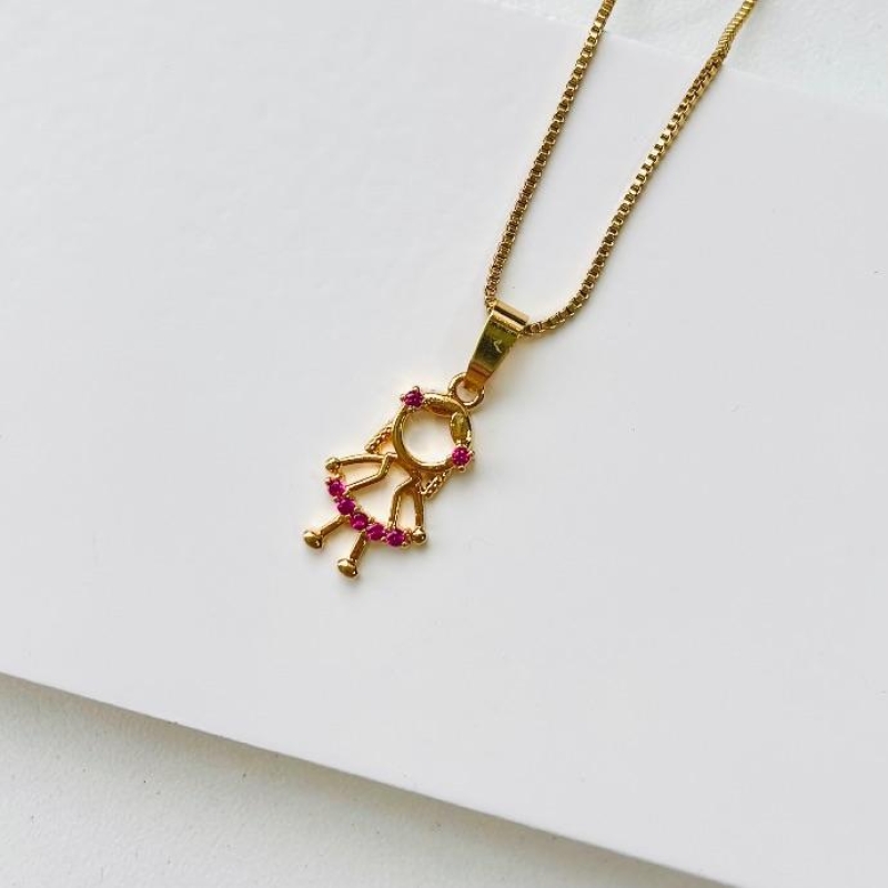 Colar menina cravejada rosa