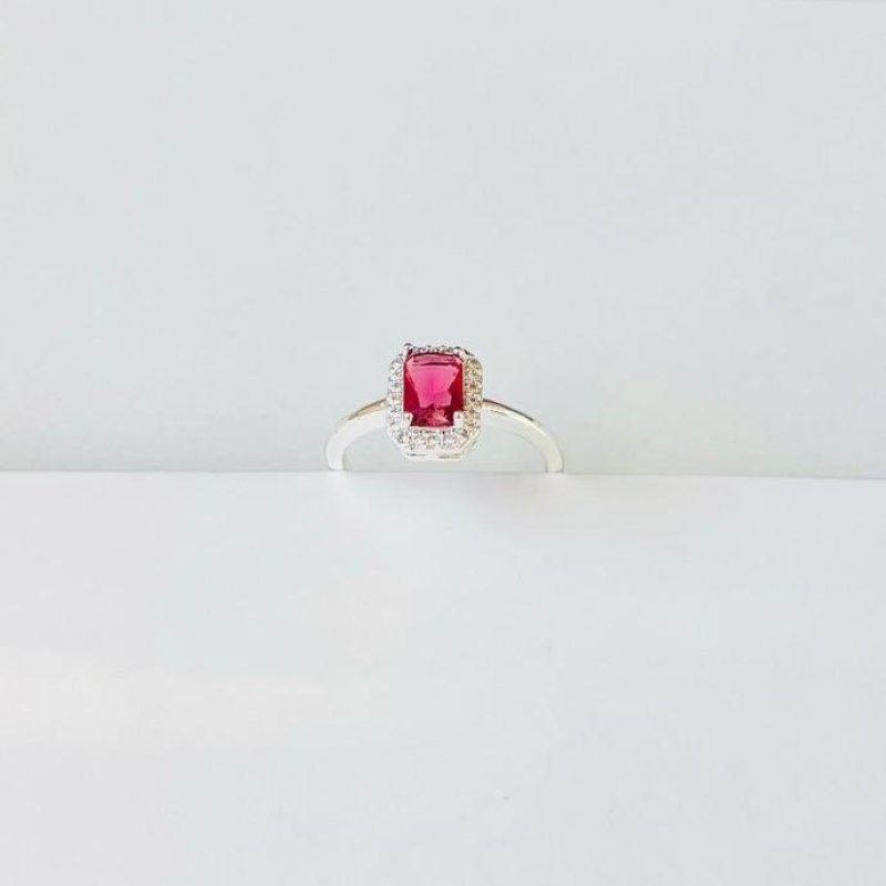 Anel quadrado luxo zirconia vermelho com cravejado