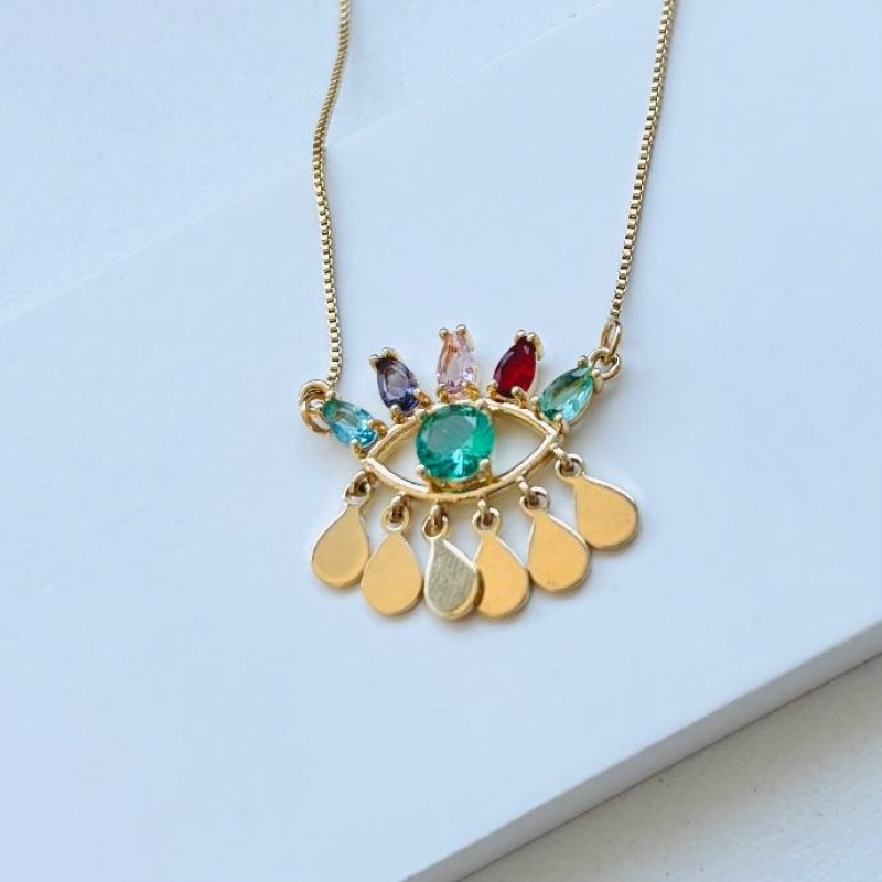 Colar luxo olho grego colors com gotas