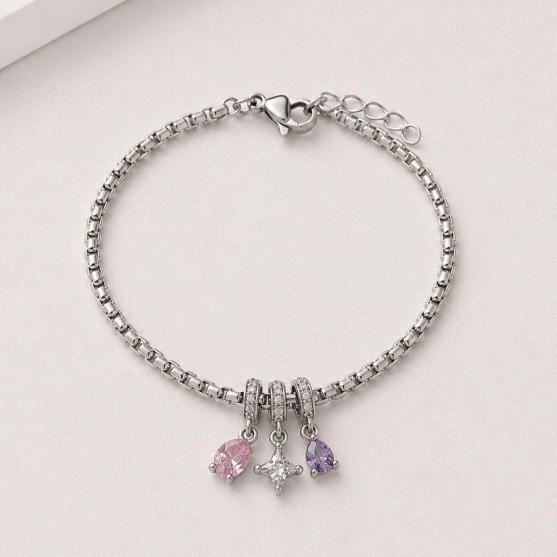 Pulseira pipoca coração estrela e zirconia