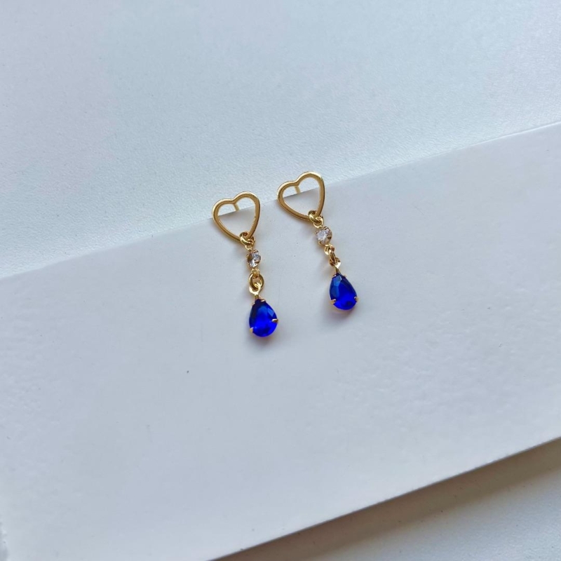 Brinco coração com zirconia cores