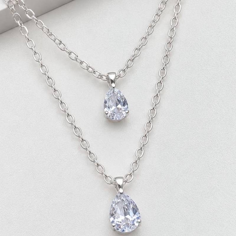 Colar duplo gota de zirconia