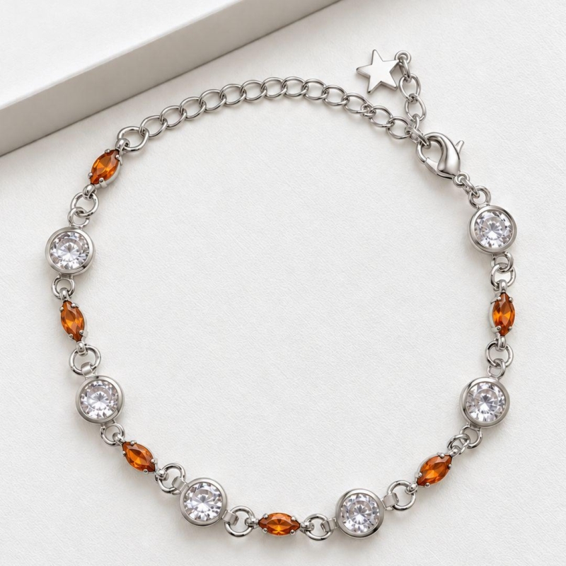 Pulseira zirconia cristal com navete vermelho