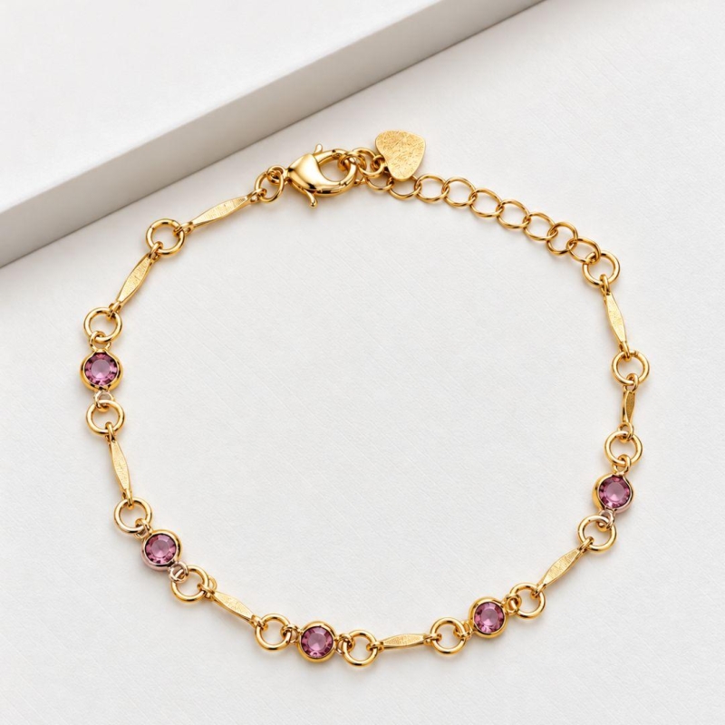 Pulseira zirconia rosa com haste