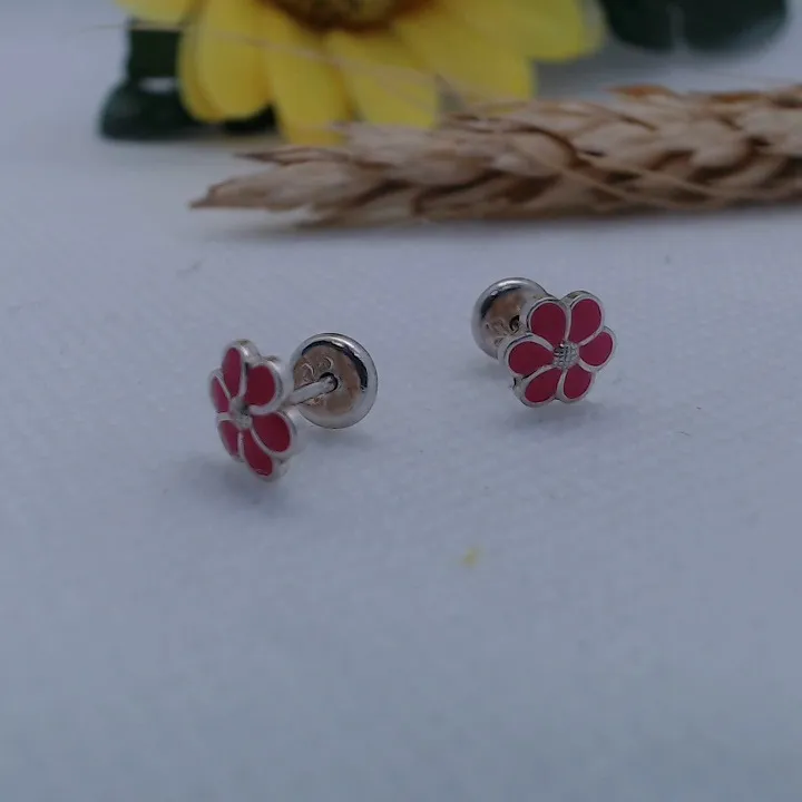 Brinco prata flor rosa