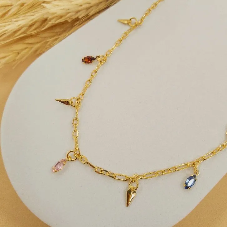 Choker com zircônias coloridas e triângulos lisos