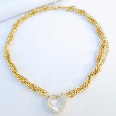 Choker coraçao cristal elo especial