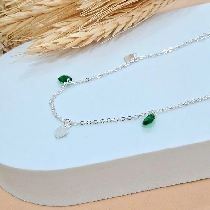 Tornozeleira zircônias verde prata